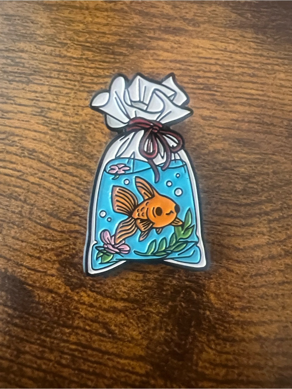 Goldfish Enamel Pin in Blue Bag - Pets Fish Accessory